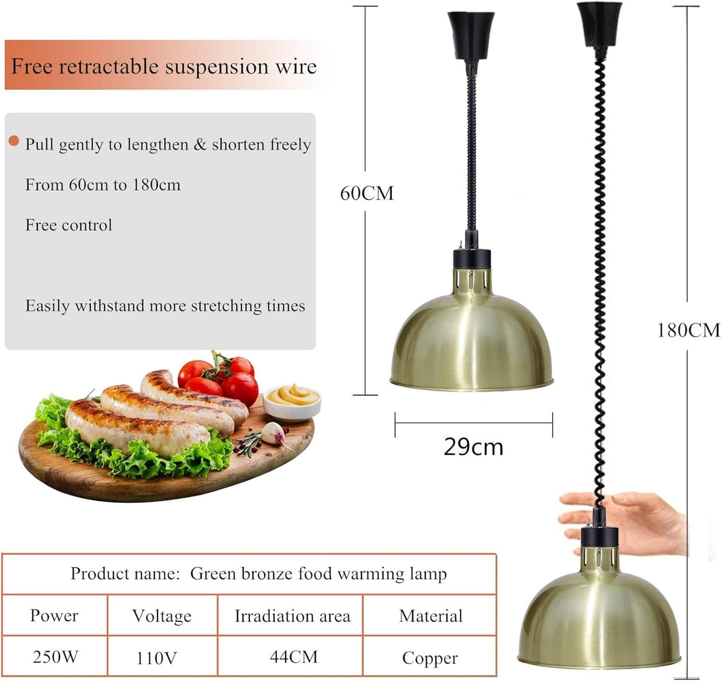 JIAWANSHUN Food Warmer Lamp Food Heat Lamp Warmer with Bulb 250W Commercial Food Warmer Restaurant or Home Food Service 110V