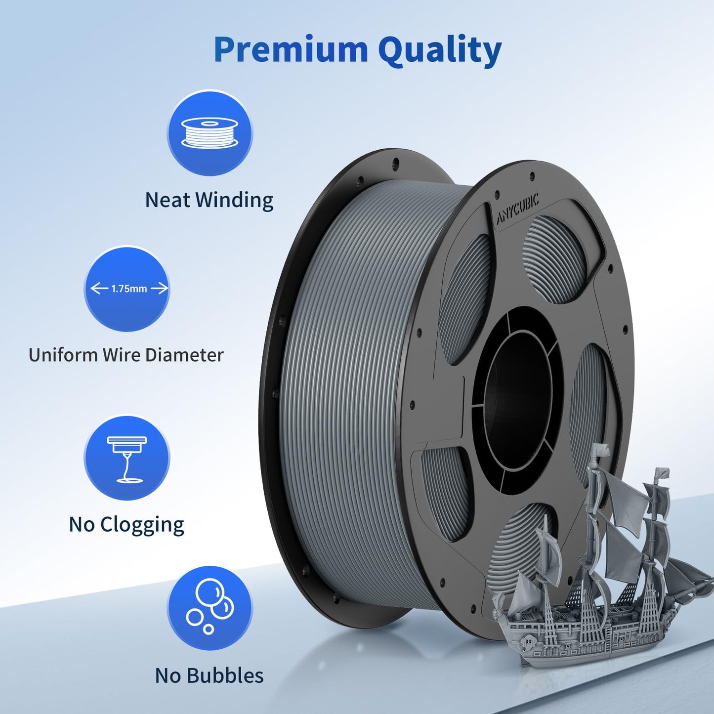 ANYCUBIC PLA Filament 1.75mm Bundle, 3D Printer PLA Filament 1.75mm Dimensional Accuracy +/- 0.02mm, 1KG Reusable Spool (2.2 lbs), 2KG Texture Grey+Texture Grey