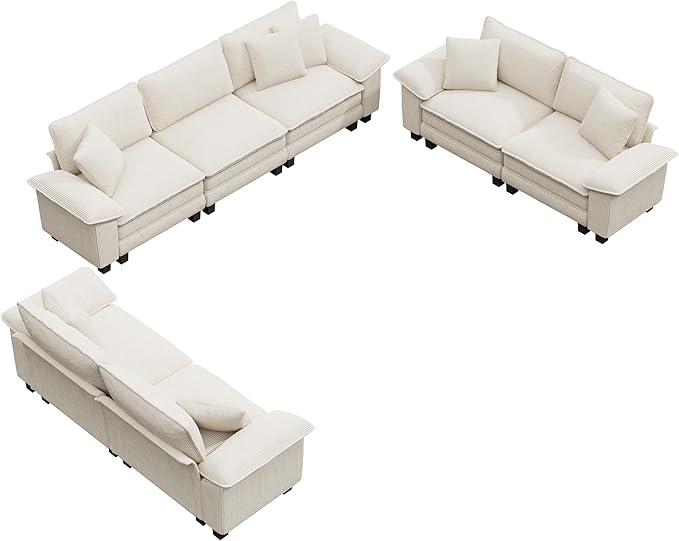 MIXPATIO Cloud Couch Sectional Sofa Set, Plush 24.4-Inch Deep 7-Seat Sectional with Velvety Corduroy & Removable Arms for Living Room and Apartment, Beige