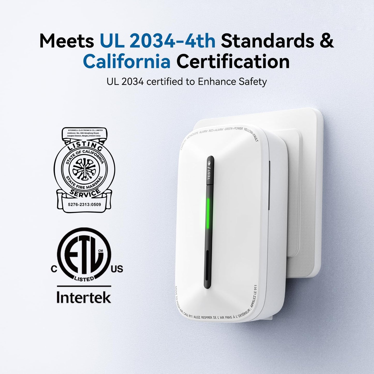 SITERWELL Plug in Carbon Monoxide Detector 10 Year Battery, CO Alarm Detector with Electrochemical Sensor and Sound Warning, AC Powered Portable Carbon Monoxide Detector for Home Office Travel,2-Pack