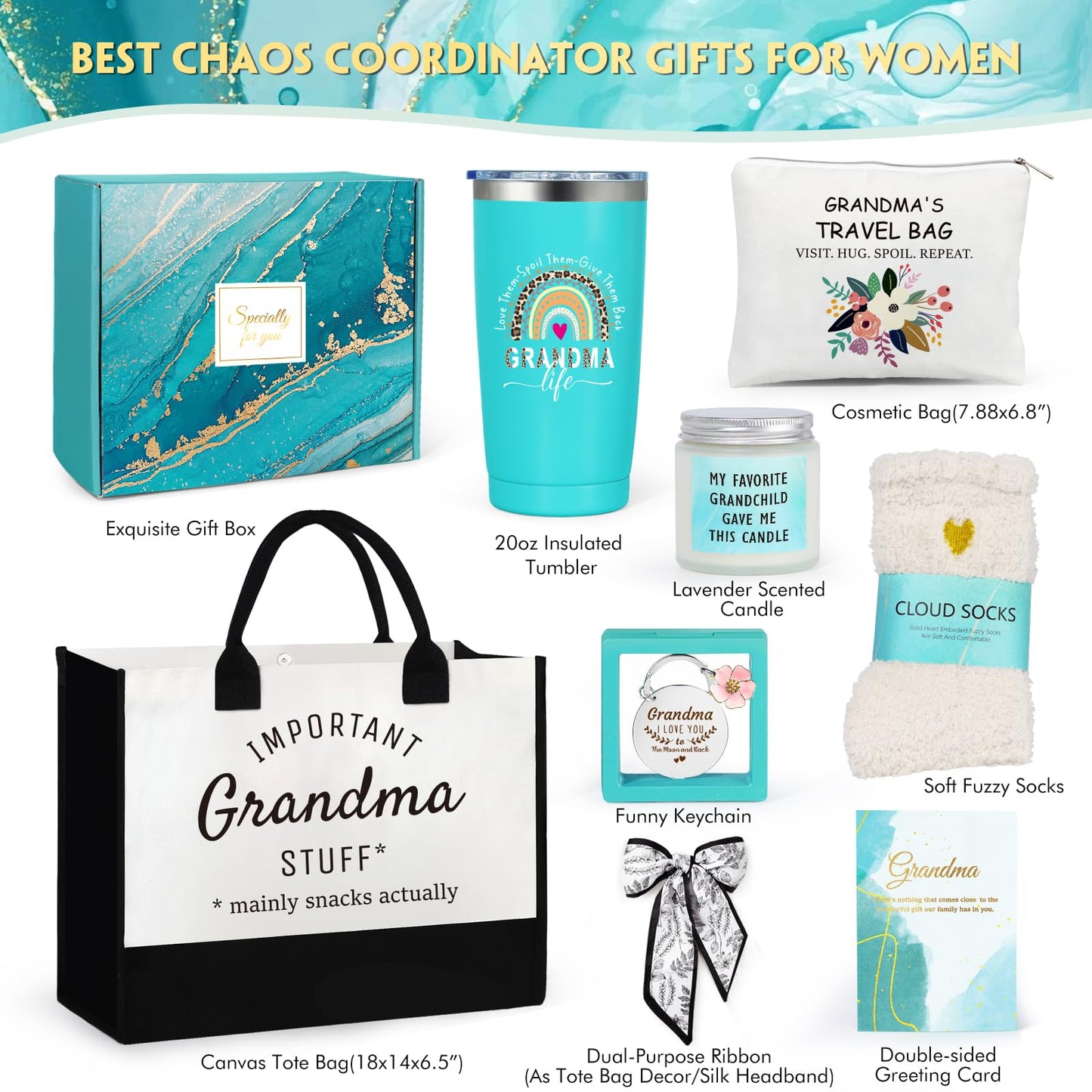 Suhctuptx Grandma Gift Set, Christmas & Birthday Gifts for Grandma, Funny Mother's Day Ideas for Grandparent & Nana Basket with Tote Bag
