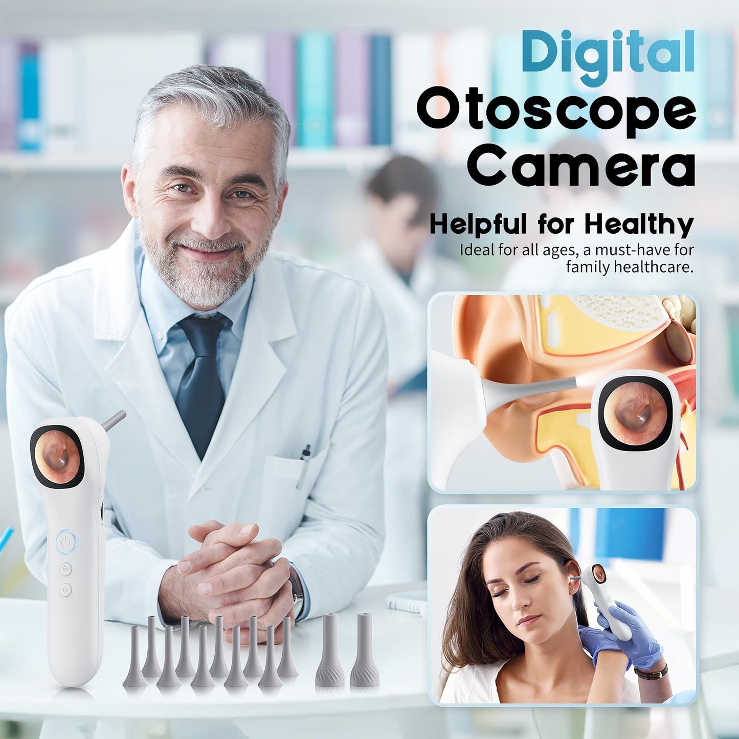 Otoscope Ear Camera with 1.21” Screen, 1080P Ear Scope with 4 LED Lights, Otoscope Camera for Adults Kids and Pets, Support Photo & Video, Type-C Charging with Computers, Baby Essentials, Home Medical