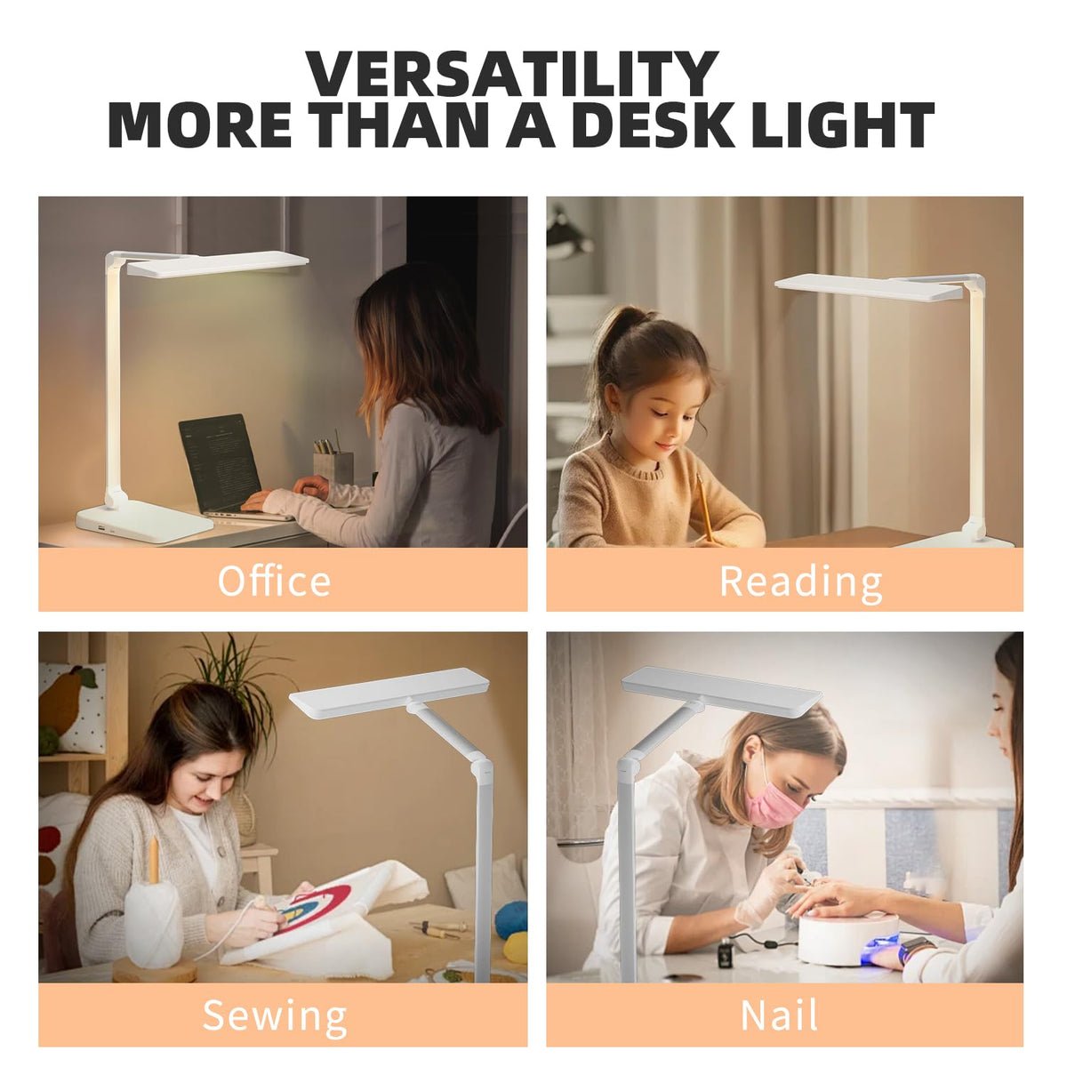 LED Desk Lamp for Office Home, 23W 1000LM DC Adapter Table Lamp with USB A+C Dual Charging Port, Eye-Caring Desk Light 3 Brightness Lamp for Reading, Study, Workbench, Crafting, Sewing, Puzzle