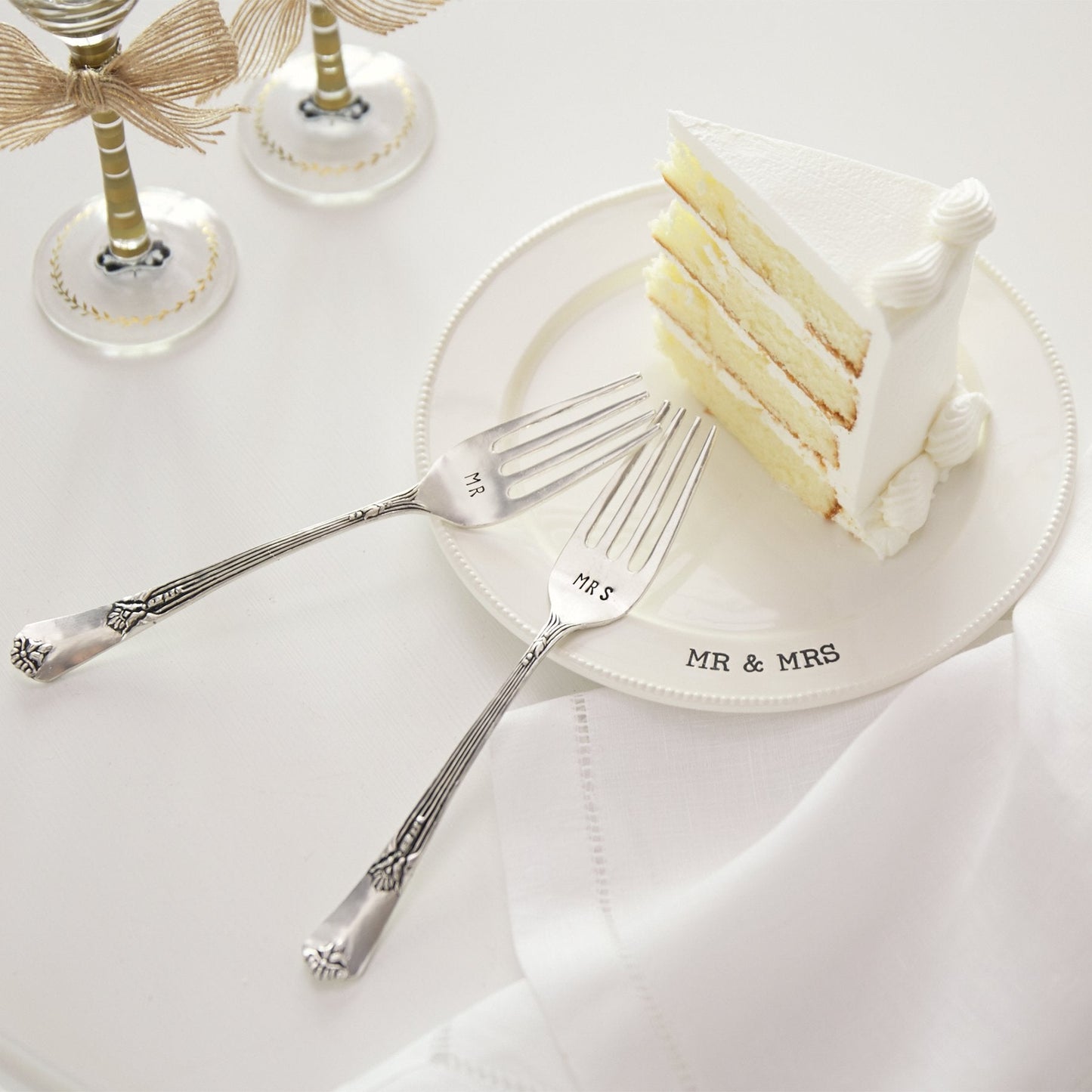 Mud Pie Mr. & Mrs. Plate & Fork Set, White (4235006)