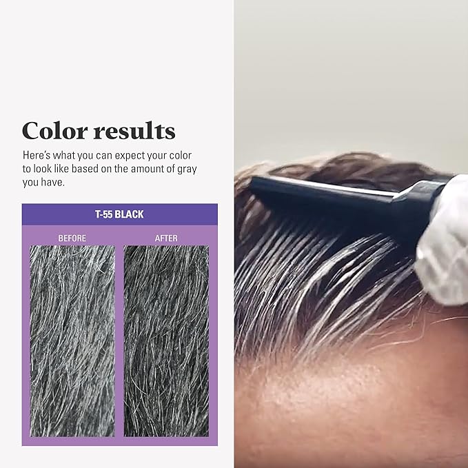 Just For Men Touch of Gray, Mens Hair Color Kit with Comb Applicator for Easy Application, Great for a Salt and Pepper Look - Black, T-55, Pack of 3