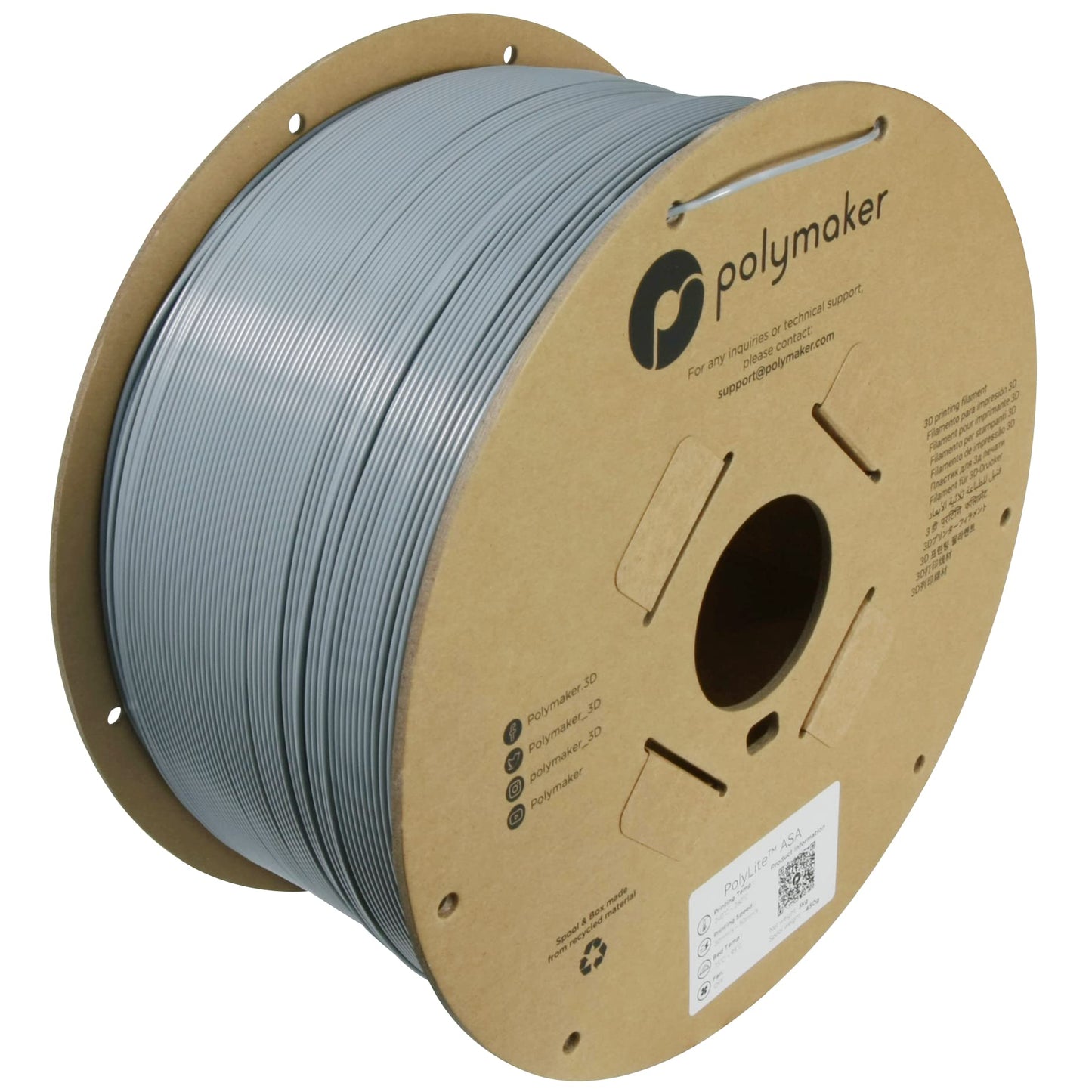Polymaker ASA Filament 1.75mm Grey, 3kg ASA 3D Printing Filament, Heat & Weather Resistant - ASA 3D Printer Filament Perfect for