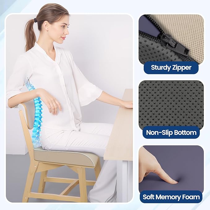 SweetSlubr Seat Cushion for Tailbone Pain Relief, Office Chair Cushion, Memory Foam Large Chair Cushion with Non-Slip Cover for Soft Support at Office Chair, Car Seat, Airplane Beige/X-Large