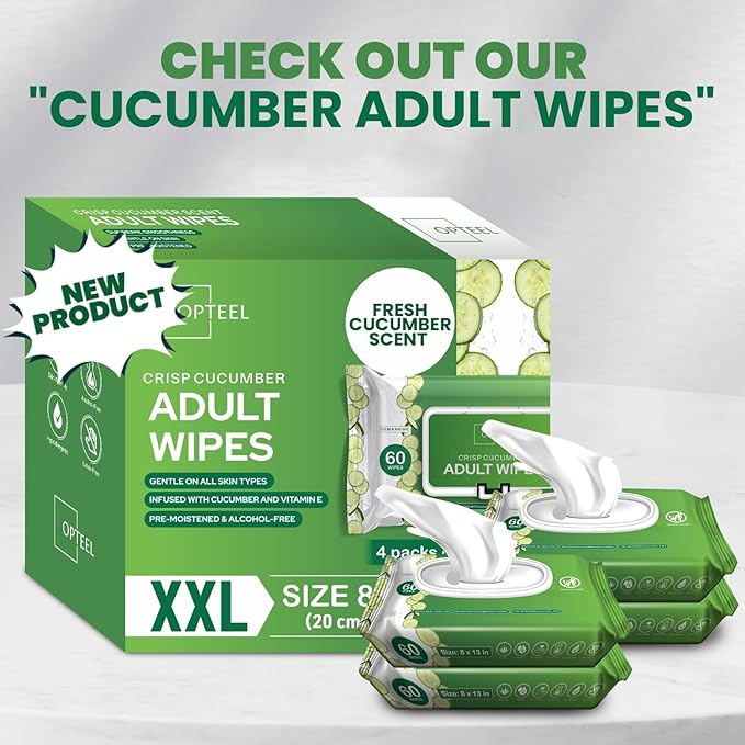 Adult Wipes For Elderly - 8"x13" Extra Large & Soft Wet Wipes for Adults Bathing - Incontinence Disposable Washcloths, Vitamin E & Aloe Infused for Men & Women 720ct (12 Packs of 60)