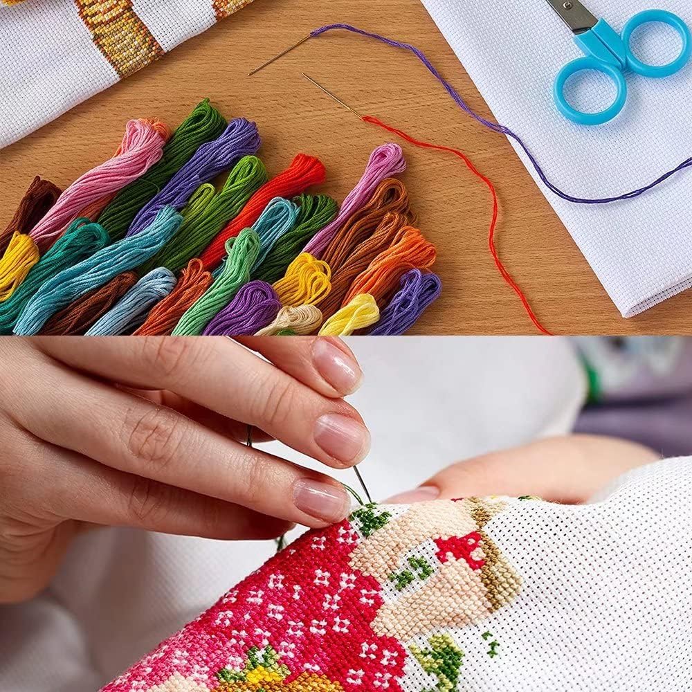 Stamped Cross Stitch Kits Beginners Full Range of Crossstitching Preprinted kits Pattern for Kids or Adults, DIY Needlepoint Embroidery Craft Kits 11CT 3 Strands-15×20.5 inch,Blooming flowers
