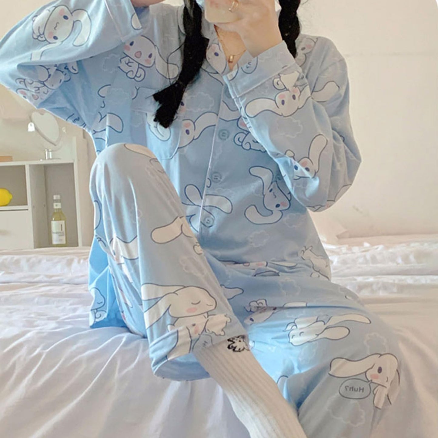 TradWloth Cute Women's Pajama Sets, Cartoon Print Sleepwear Long Sleeve Shirt and Casual Pajama Pants