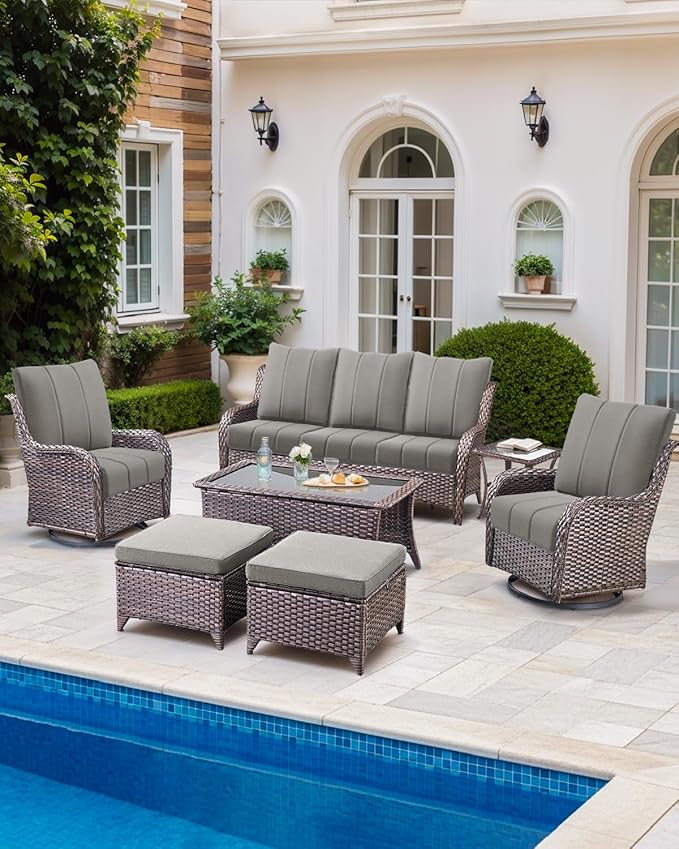 ACTREST Luxury 24x24x6 Inch Kitty Outdoor Seat Cushions - Set of 2 Water Resistant Patio Chair Comfortable Cushion for Rattan Dining Rocker Glider Chairs Loveseat Couch Sectional Sofa - Grey