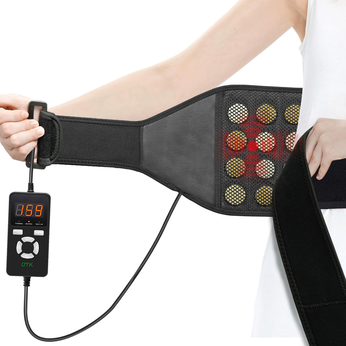 UTK Far Infrared Heating Pad for Back Pain Relief, Hot to 159℉, Gift for Women Men, FSA HSA Eligible Lower Back Massager with 3 Vibration, 16 Timers Auto-Off, 20 Natural Jade, 35-55" Adjustable Size