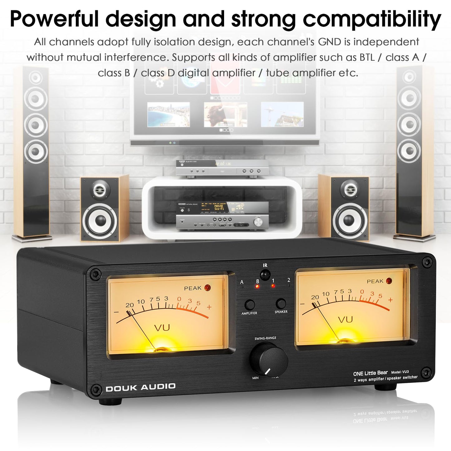 Douk Audio Vu3 Dual Analog Vu Meter, 2-Way Amplifier/Speaker Switch, Audio Switcher Box With Db Panel Display