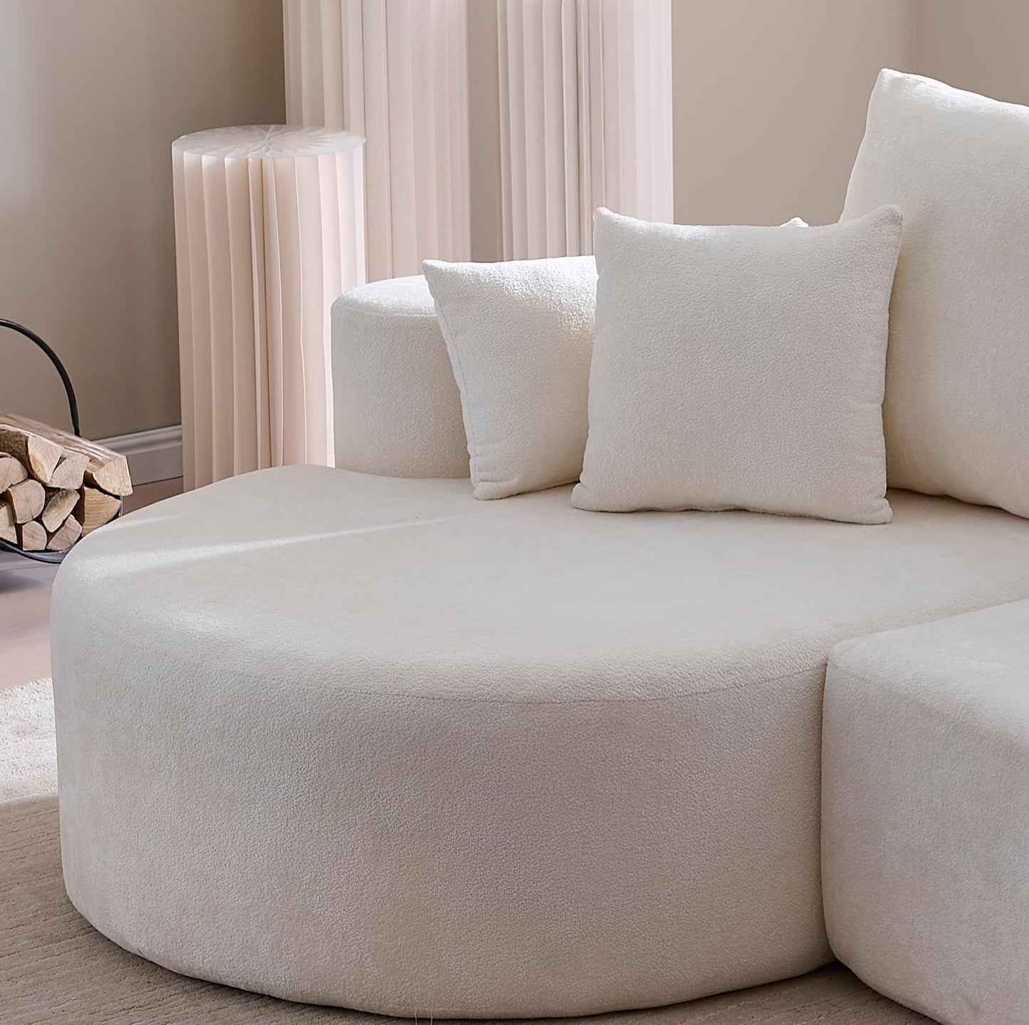 Christopher Knight Home Carden 106" Curved Modular Sectional Sofa, Comfy Sofa Couch with Chaise Lounge, Modern Cloud Couch with Deep Seat, Fabric Upholstered Seating Set for Living Room Bedroom, White