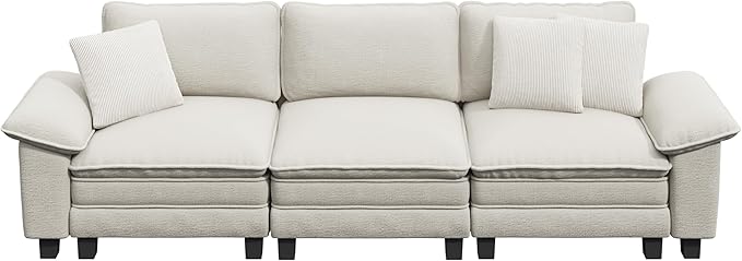 MIXPATIO 123" Cloud Modular Sectional Sofa, 3-Seater w/Deep Seat & Removable Arms, Plush Chenille for Living Room - Beige