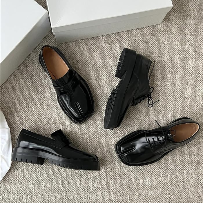 LokoLucx Tabi Shoes Split Toe Leather Chunky Platform for Women Girls Summer Non Slip Lightweight Round Toe Wide Width Cas...