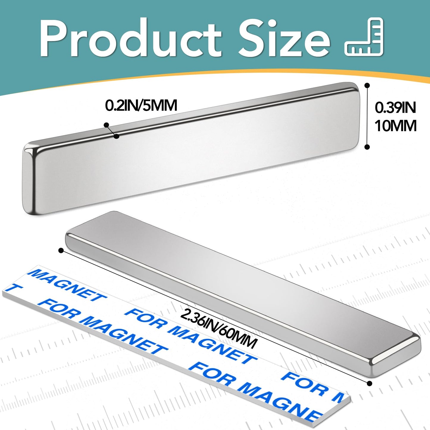 12 Pack Strong Neodymium Bar Magnets,Powerful Rare Earth Neodymium Magnets with Double-Sided Adhesive Perfect for Fridge, Garage, Kitchen, Craft, Office etc 60 x 10 x 3 mm