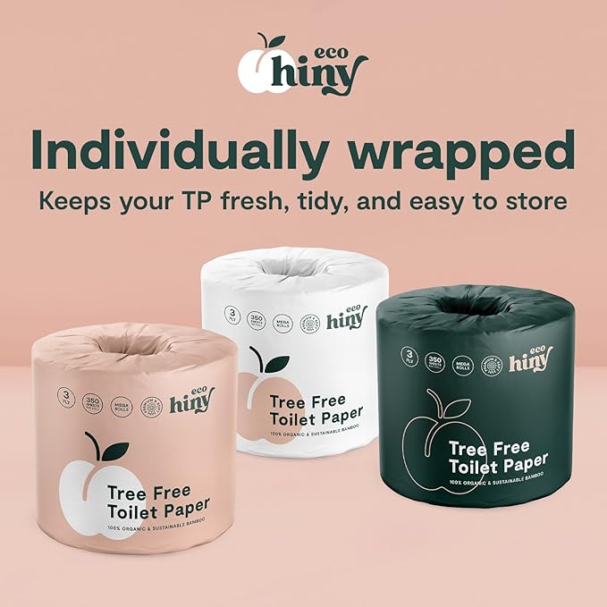 ecoHiny Premium & Soft Bamboo Toilet Paper | PFAS Free | 48 Mega Rolls, 3 ply & 350 Sheets | Non Toxic, FSC Certified, Septic Safe, BPA Free | Tree Free Toilet Tissue | Plastic Free Packaging