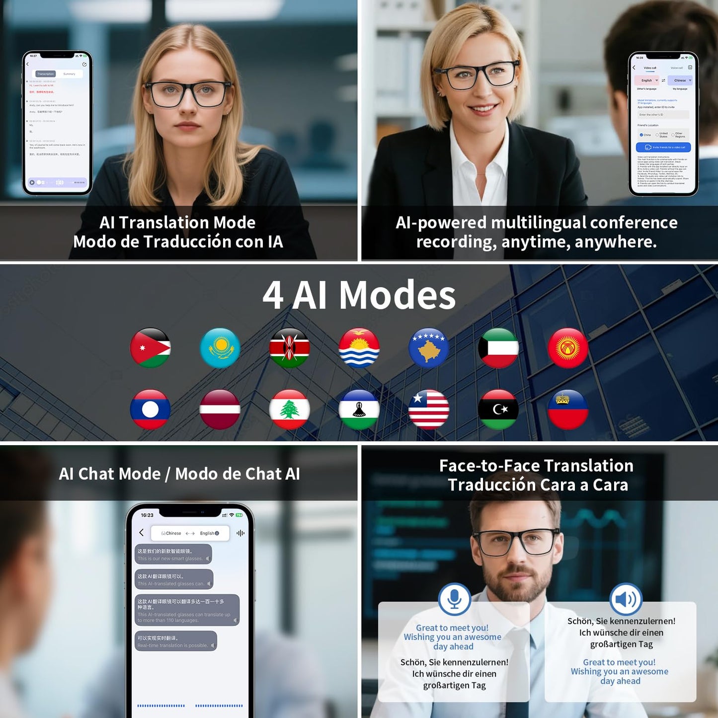 Haixinda Ai Smart Glasses With Chat Gpt, Support 160+ Languages, Real-Time Translation Via App, Bluetooth Glasses For Men Women,