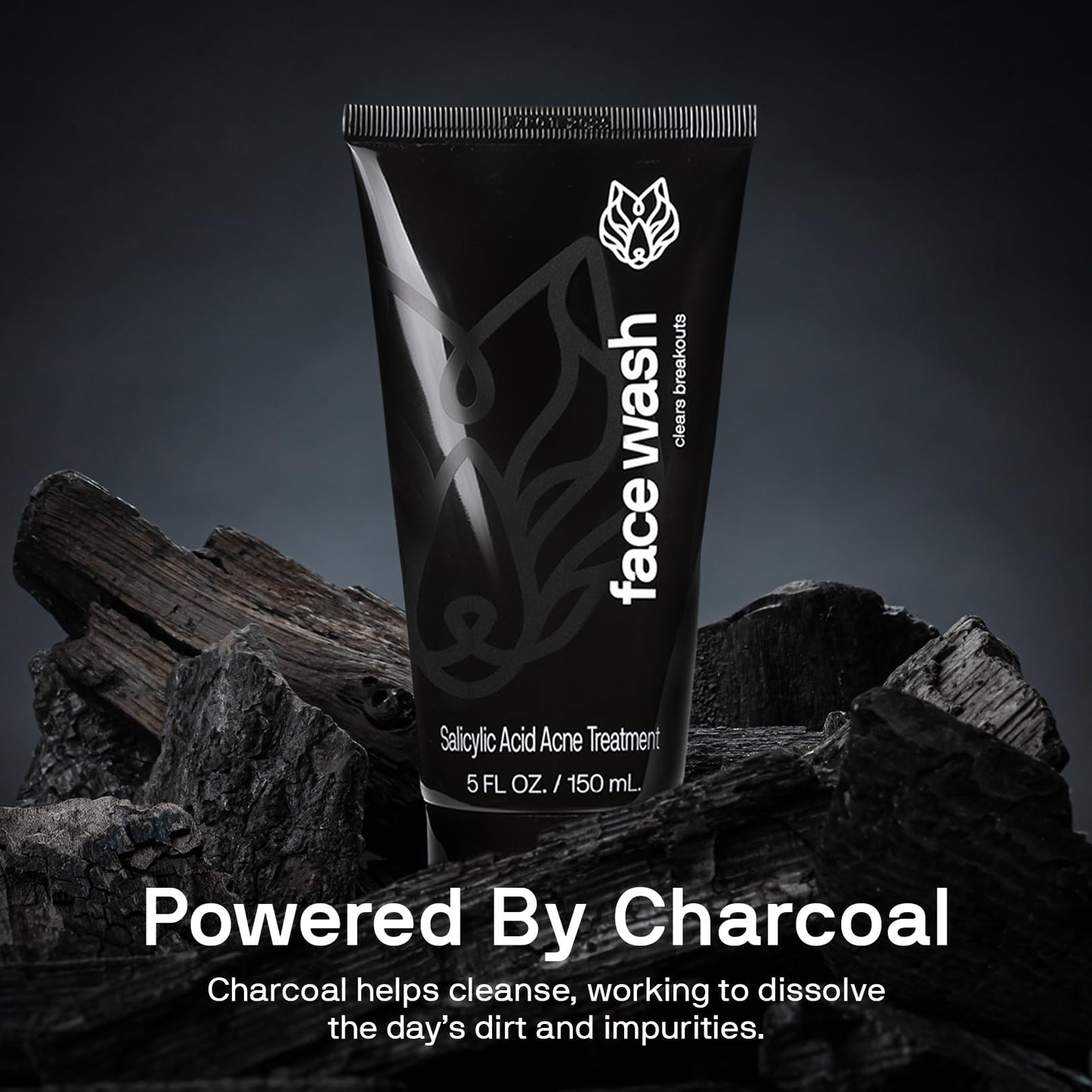 Black Wolf Mens Charcoal Powder Face Wash, 5 Fl Oz - Facial Cleanser Removes Unwanted Impurities from Your Skin and Soothes Irri