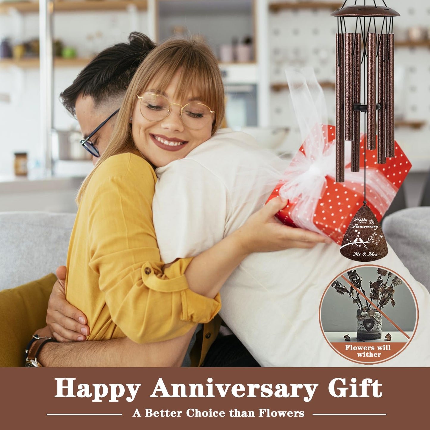 Mr & Mrs Anniversary Wind Chimes - Romantic Keepsake Gifts for Couples & Parents