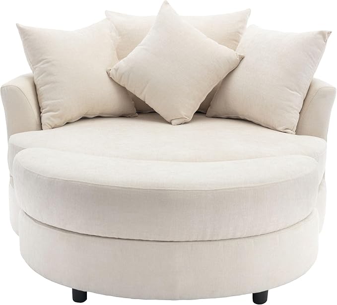 Yoglad Oversized Round Swivel Accent Chair - Modern 360 Degree Barrel Chairs with Storage Ottoman, for Living Room, Bedroom(Chenille- Cream)