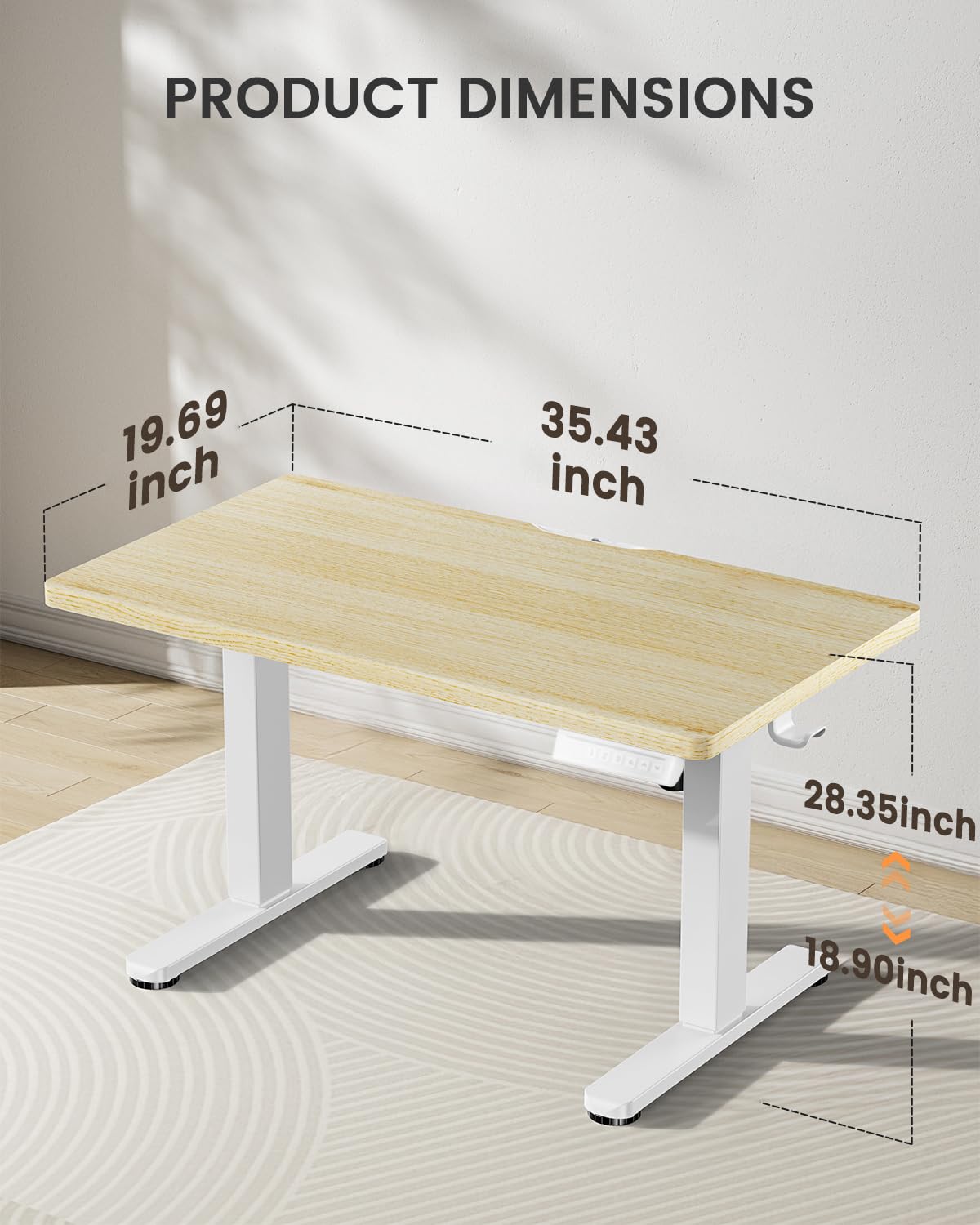 ErGear Low Height Adjustable Desk, Lifts 18.9-28.4 Inches, 35 X 20 Inches Electric Standing Desk for Kids, 4 Height Memory Settings & Storage Hooks, Home Office Computer Table & Study Desk, Natural