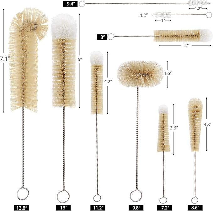 MASTERTOP 9 Pieces Bottle Brush Set - Long Water Bottle and Straw Brush Cleaning Set BPA Free Bottle Cleaner Brush for Baby Bottle Pipes Coffee Grinder Teapot Narrow Neck Wide Mouth Water Bottles