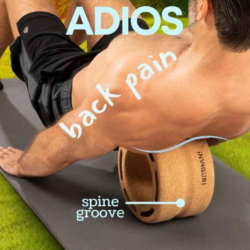 Inviguri Roller Yoga Wheel for Back & Neck Pain, Withstands Heavy Weight, with Spinal Groove, Medium to Deep Pressure for Heavy Duty Foam Rolling, Made from Natural Cork