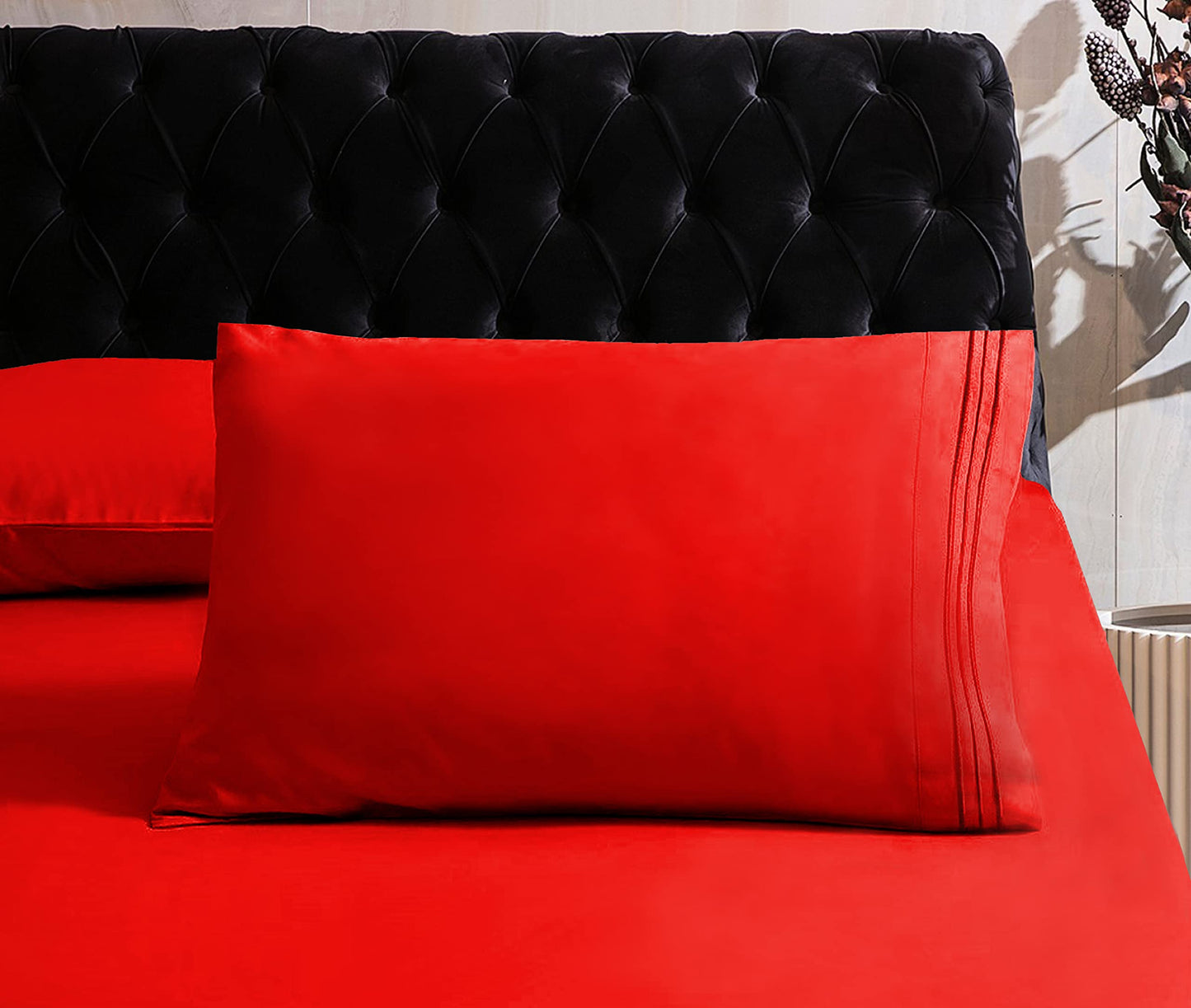 Mocassi Hotel Luxury 1800 Thread Count Bedding Pillowcases King Size Set of 2 - Pillow Covers - Pillow Protector - Cooling Pillowcases (Set of 2 King Size 20" x 40", Red)