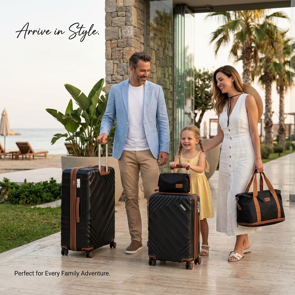 Rosamo 5 Piece Luggage Set Expandable Hardside, 20/24/28in Suitcases with Matching Travel Bags, 22x14x9 Airline Approved Carry On, TSA Lock, Spinner Wheels, ABS+PC