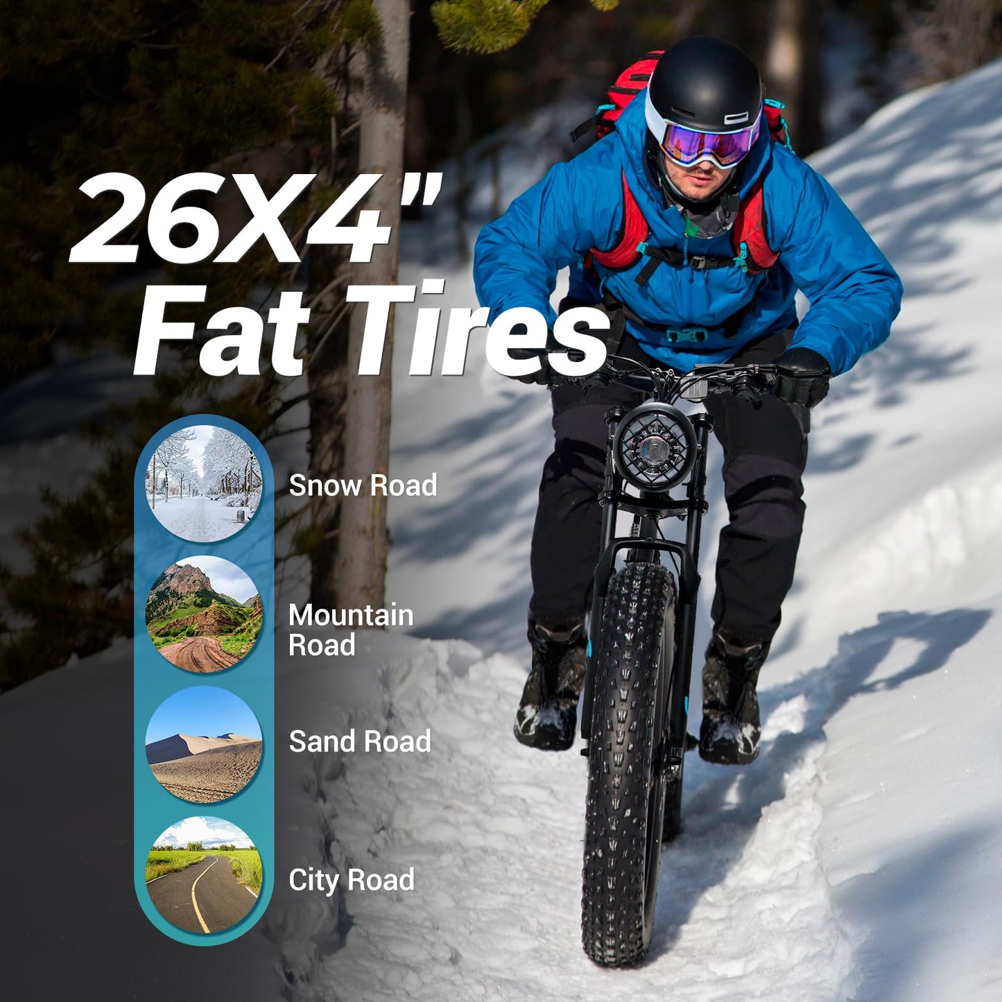Geemax Electric Bike for Adults, 26" x 4.0 Fat Tire Ebike, 350W (Peak 500W) 36V 10.4Ah Lithium Battery Electric Bicycle, 21-Speed, Up to 35 Miles for Commuting, Beach, Snow