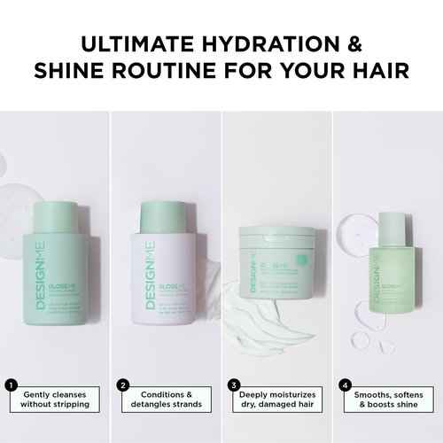 GLOSS.ME Hydrating & Shine System by DESIGNME | Natural, Sulfate Free Shampoo, Hair Conditioner for Dry Hair, Hair Serum, & Hair Mask | With Moisturizing Argan Oil for Strong, Soft & Shiny Hair