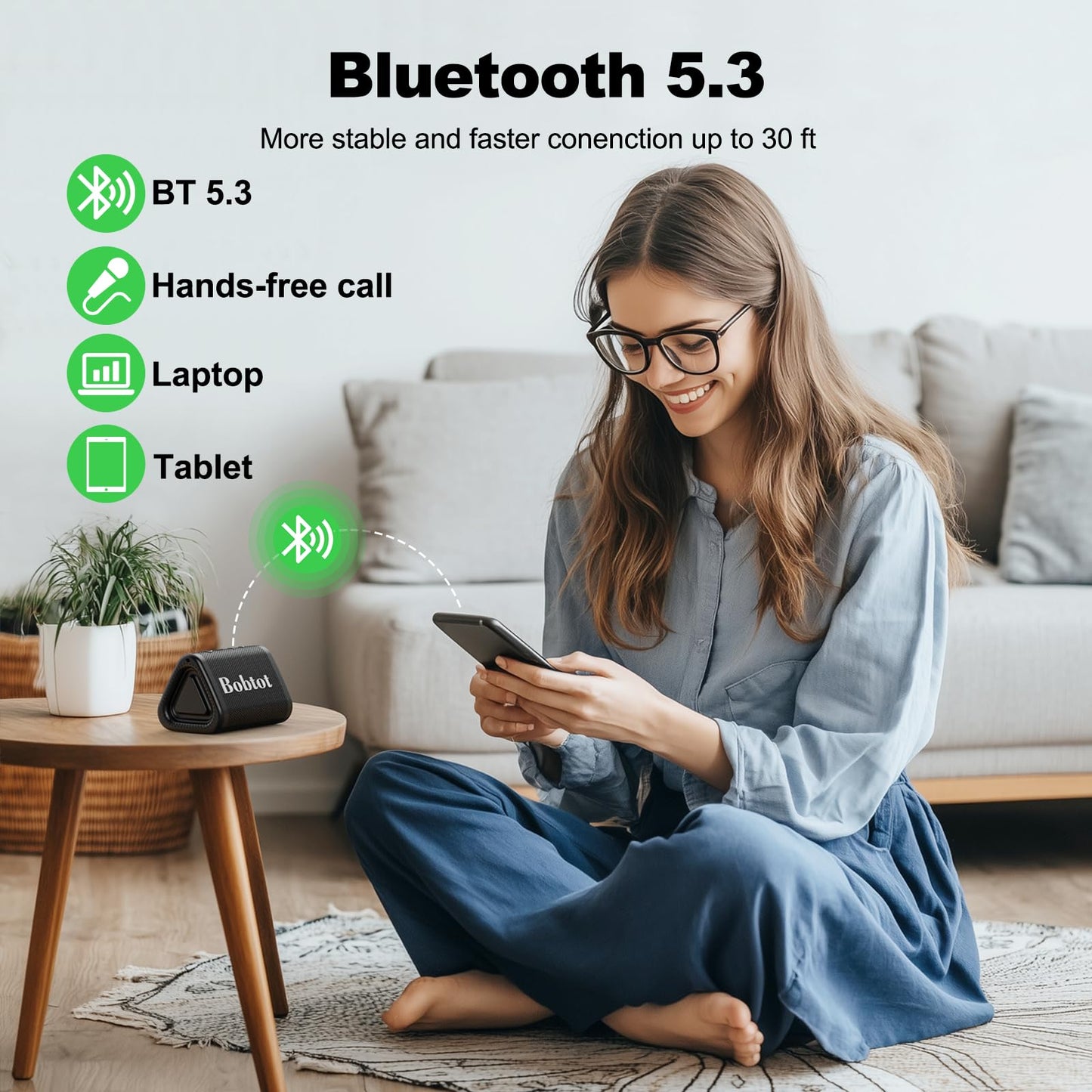 Bobtot Portable Bluetooth Speaker Wireless, Ipx7 Small Shower Speaker Waterproof, 15H Playing Time, Loud And Stereo Sound With B