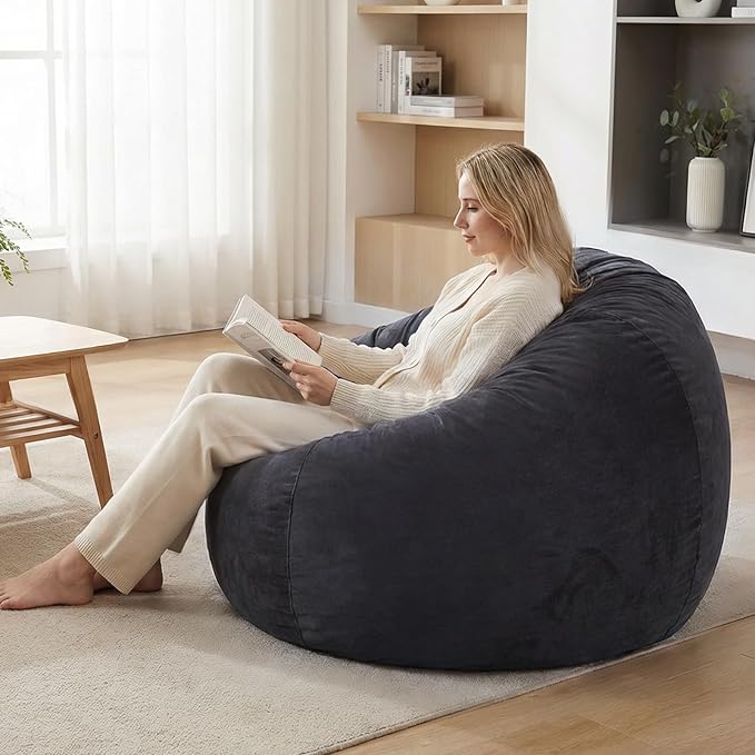 YuppieLife Large Foam Filled Bean Bag Chairs for Kids Teenagers Adults Living Room Gaming Relaxing 4F Machine Washable Lazy Sofa(Dark Grey