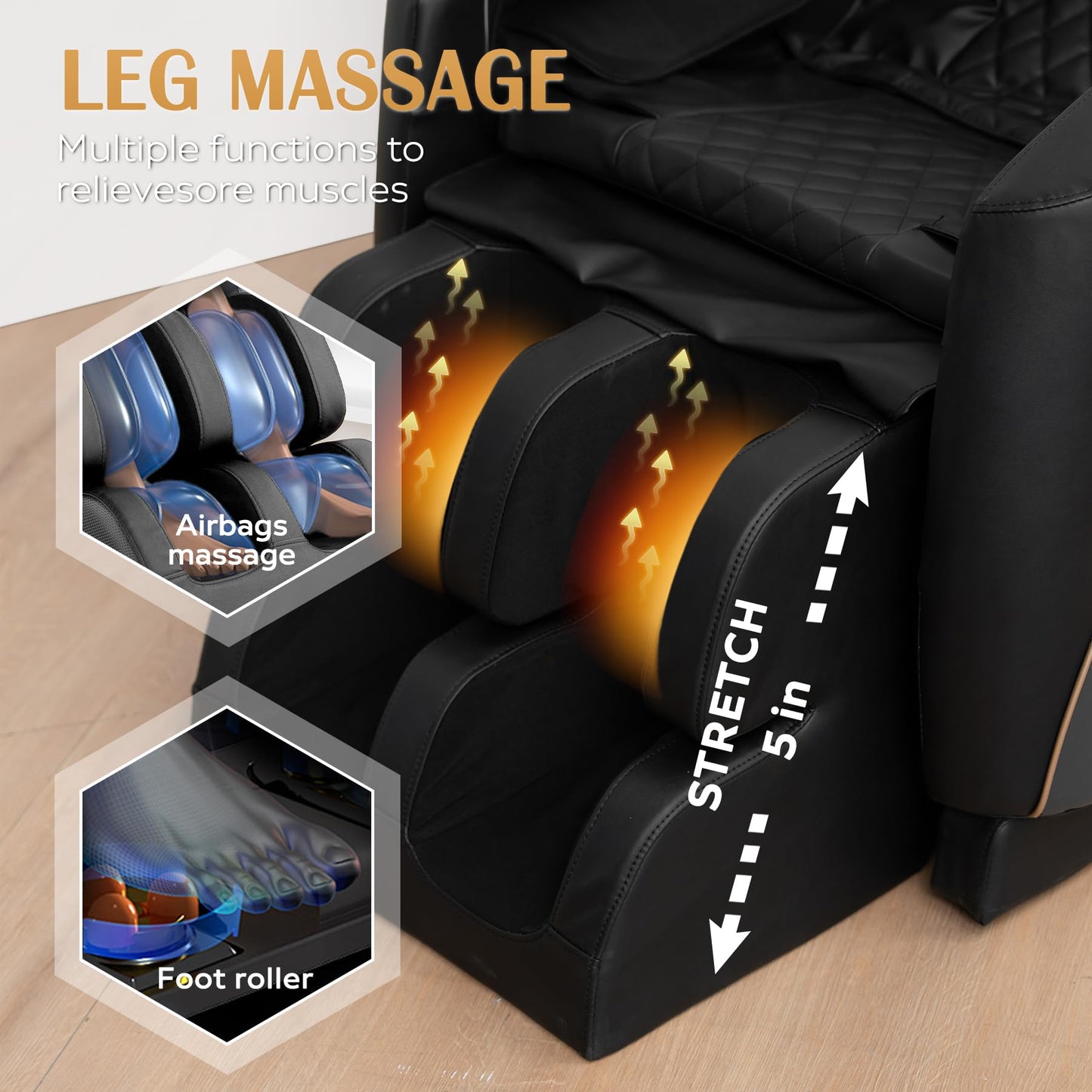 KEIKI Zero Gravity Massage Chair Recliner with 10 Massage Rollers, Full Body Air Pressure Therapy, Heated Lumbar & Leg, Foot & Calf Massage, Bluetooth Audio, Adjustable Intensity, PU Leather, Black