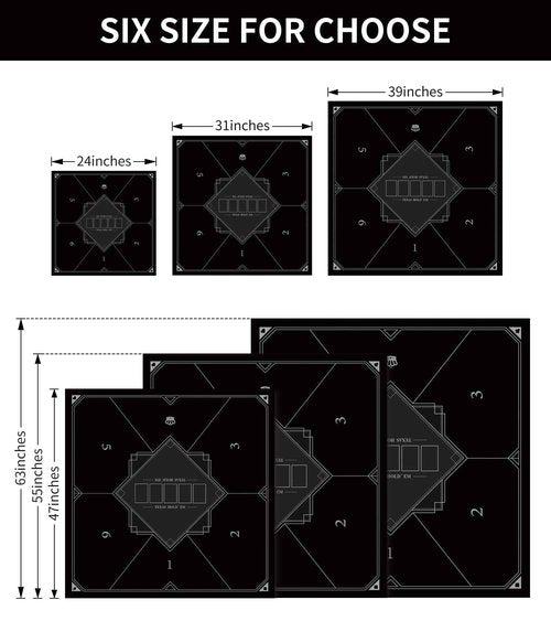 nuveti 24/31/39/47/55/63 inch Square Foldable 6-Player Texas Poker Card Tabletop Layout Portable Anti-Slip Rubber Board Game Mat Texas Hold'em Poker Mat for Family Game, Casino, Party