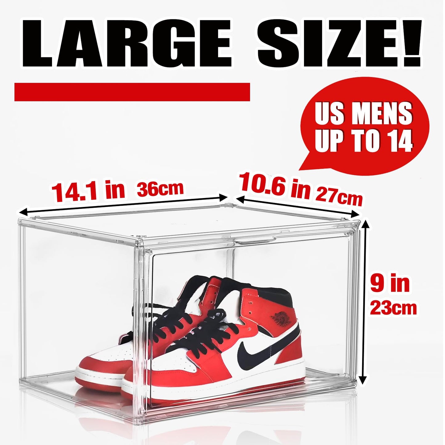 EZJOB 1 Pack Clear Shoe Organizer for Closet Shoes Storage Box for Sneakerheads Plastic Stackable Sneaker Display Case Storage Bins with Lids,Size 14