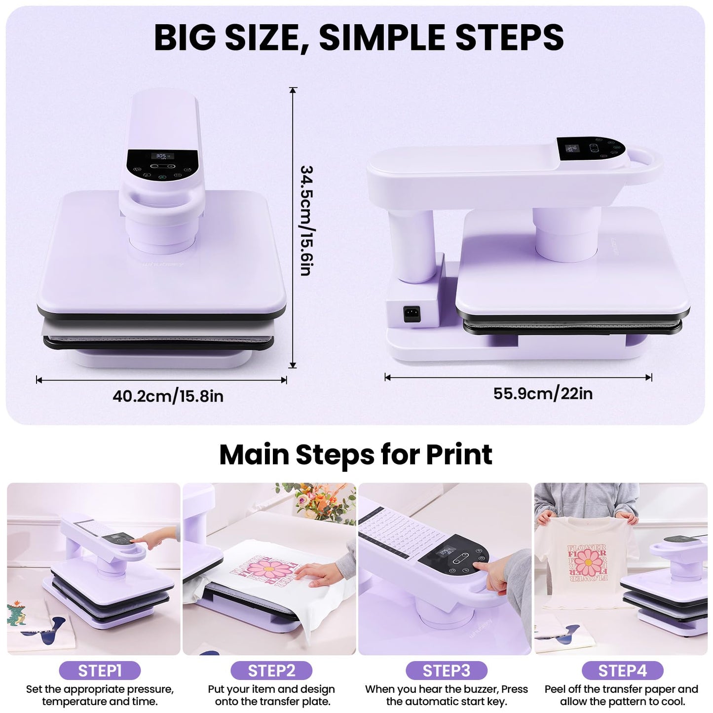Whubefy Swivel Auto Heat Press Machine 15x15, 360° Swing Away Smart T-Shirt Printing W/Auto Release & Auto-Off, Adjustable Pressure & Higher Heating Height for HTV, Sublimation, Heat Transfer Projects