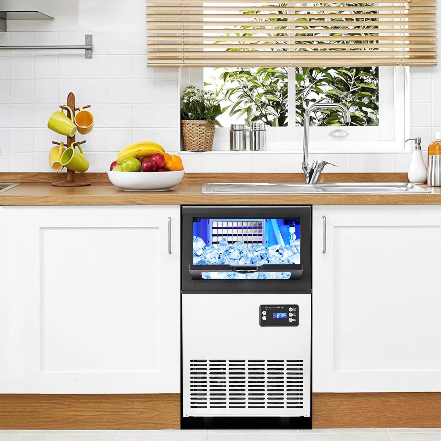 Commercial Ice Maker Machine, 100Lbs/24H with 35Lbs Storage, 40Pcs Clear Ice Cubes in 8-15Mins, Freestanding Stainless Steel Ice Machine for Home, Bar, Party, Office - Fast Ice Making & Easy to Clean