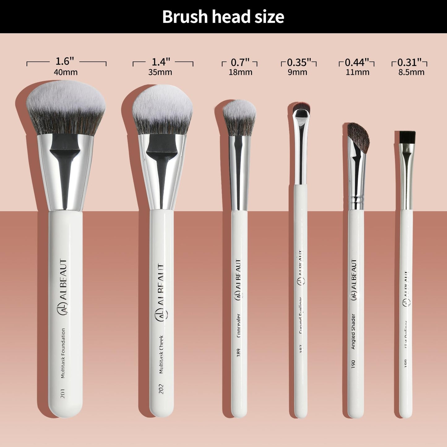 Albeaut Face Makeup Brush Set 6PCS, Angled Cream Foundation Liquid Blush Brush Concealer Brush Under Eye, Nose Contour Eyeliner
