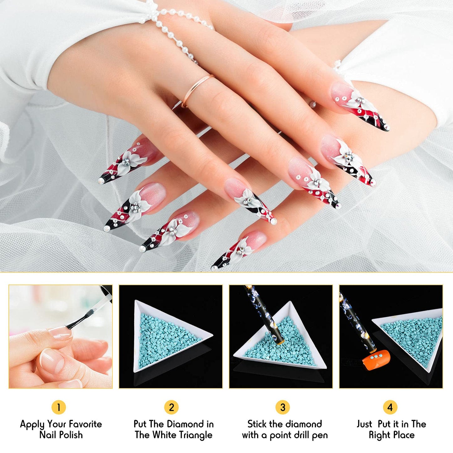 20 Pcs Rhinestone Picker Pen Set, 16 Yellow and White Self Adhesive Nail Dotting Wax Pen with 4 Triangular Bead Separator, Cryst