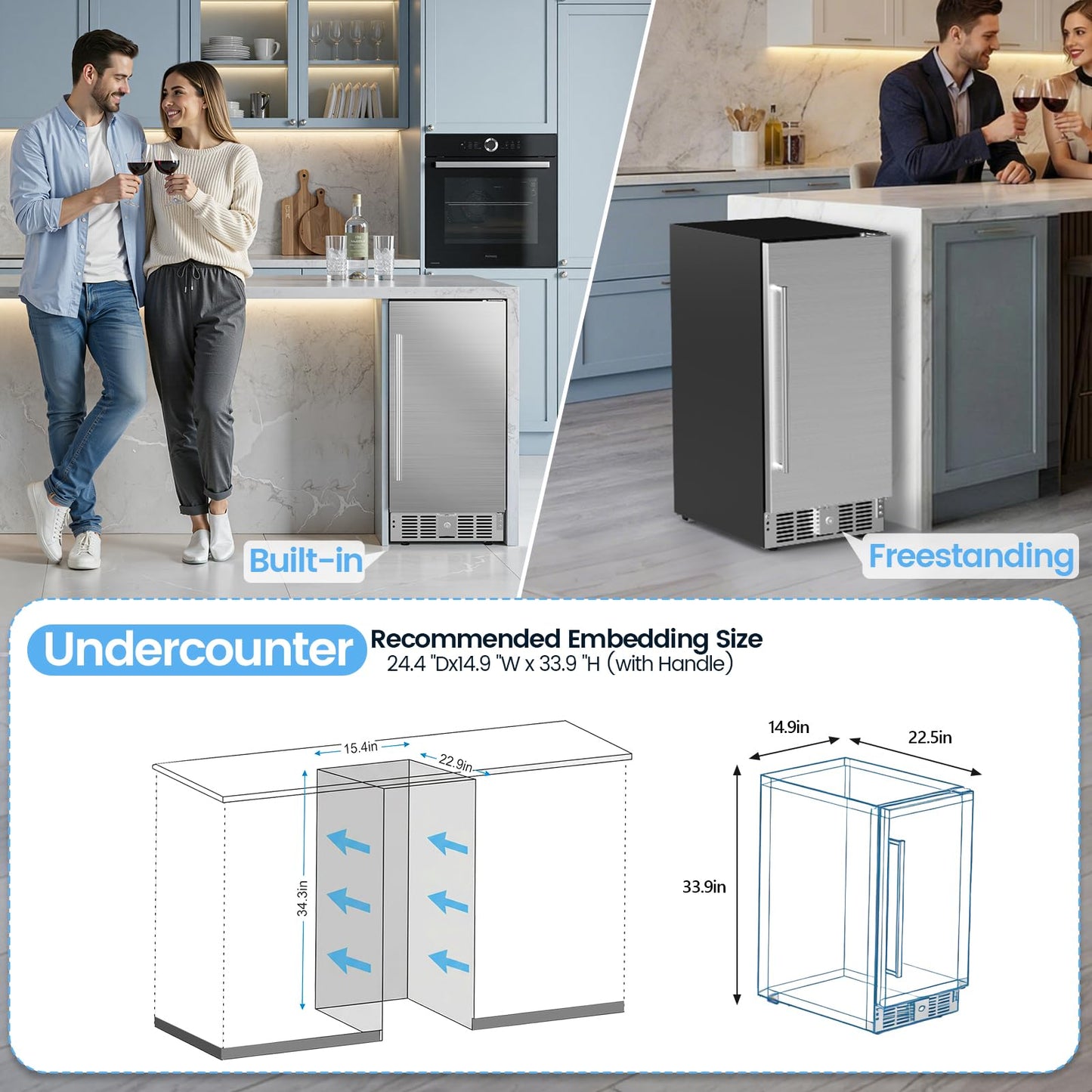 COWSAR 15 Inch Outdoor Beverage Refrigerator, Under Counter Beverage Fridge with Stainless Steel Door, Built-in or Freestanding Beverage Cooler 127 Cans for Home/Kitchen/Patio/Bar