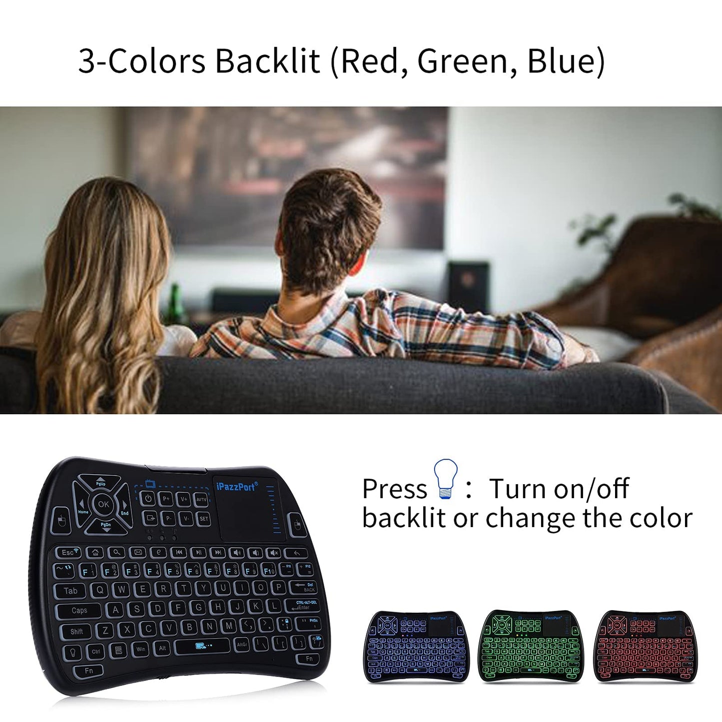 Ipazzport Bluetooth Mini Keyboard (Ir Learning) Touchpad Mouse, Backlit 2.4Ghz Wireless Keypad Remote Controller For Tablets, Sm