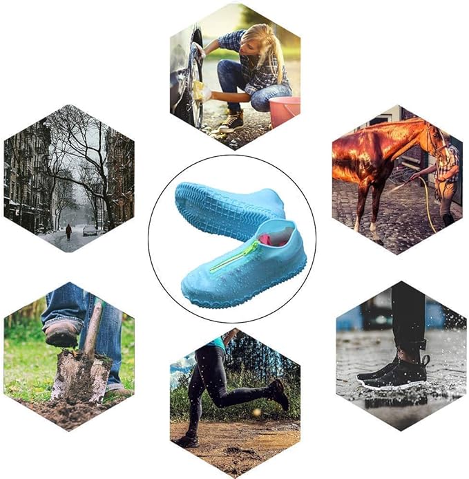 Silicone Waterproof Shoe Covers, Upgrade Reusable Overshoes with Zipper, Resistant Rain Boots Non-Slip Washable Protection for Women, Men (L (Women 7.5-10.5, Men 6.5-9), Blue)