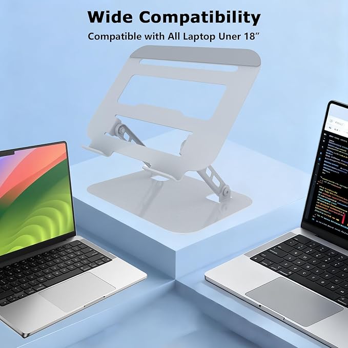 TAPMEI Adjustable Laptop Stand, Ultra Stable Metal Base Ergonomic Foldable Computer Riser for Desk Compatible with MacBook Pro/Air Notebook All Laptop Under 18 Inches (Silver)