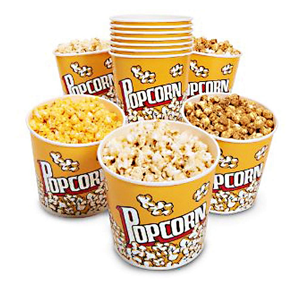 Novelty Place Retro Style Plastic Popcorn Containers for Movie Night - 7" Tall x 7" Top Diameter (3 Pack)