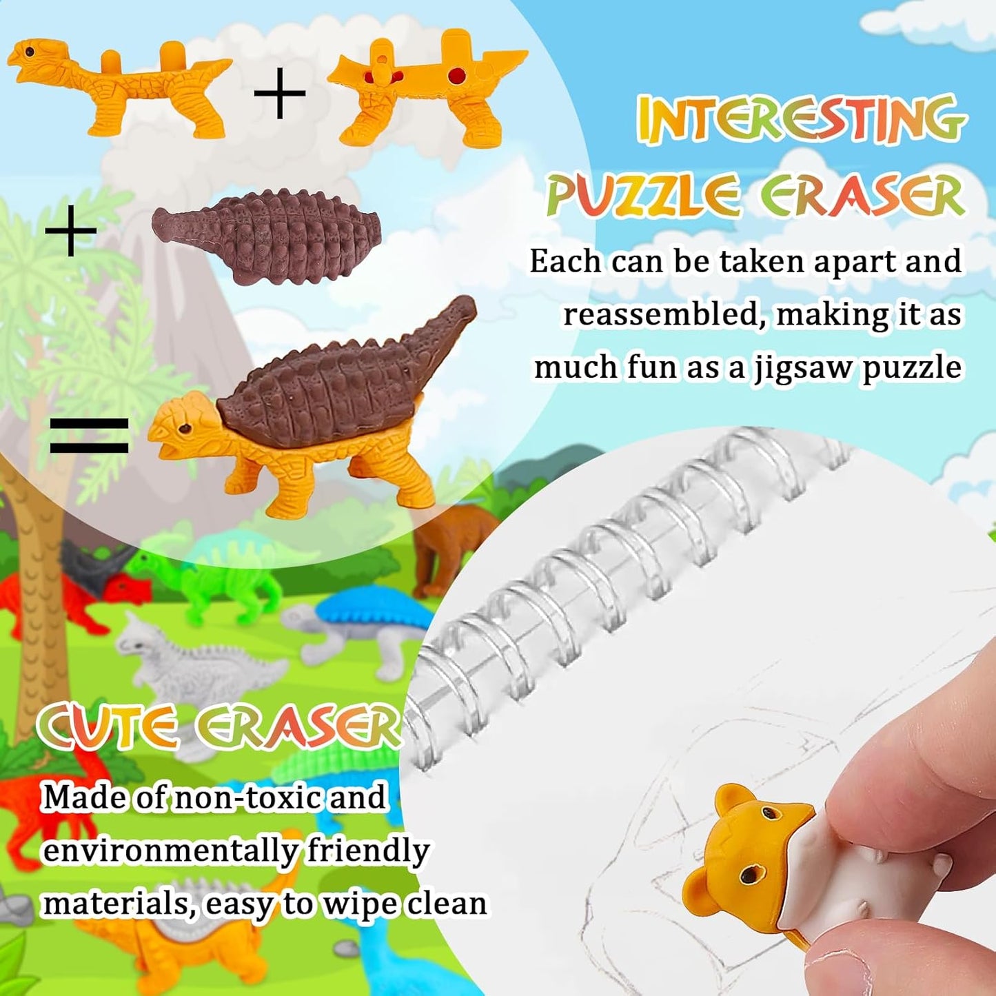 130Pcs Animal Erasers Kids Desk Pets Pencil Erasers 3D Puzzle Bulk Mini Animal Food Eraser Toys Fun Cute Eraser for Classroom Rewards, Game Prizes, Treasure Box, Easter Egg Fillers