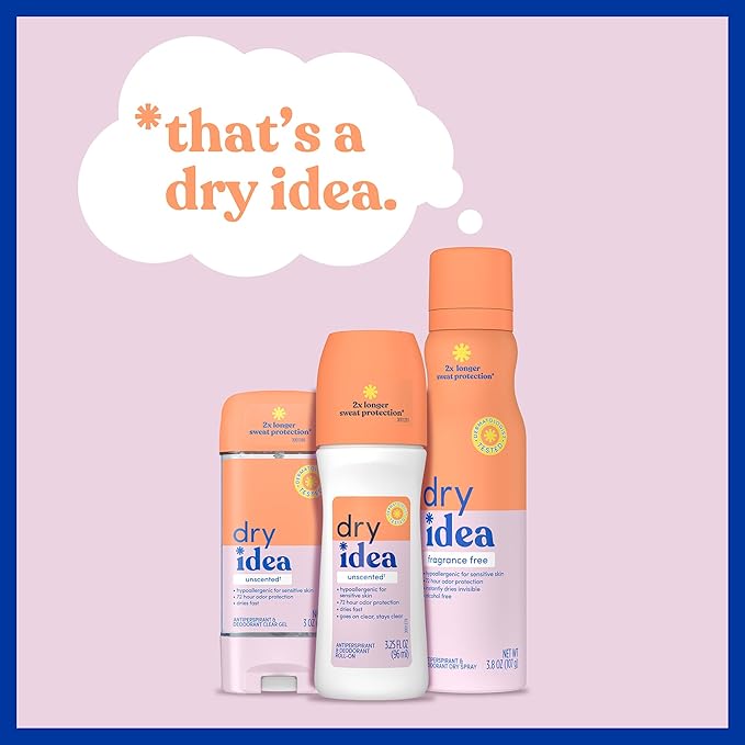 Dry Idea Fragrance-Free Dry Spray Deodorant & Antiperspirant for Women - Hypoallergenic for Sensitive Skin, 2X Longer Sweat Protection, 72Hr Sweat & Odor Protection, Womens Deodorant, 3.8 oz (3 Pack)