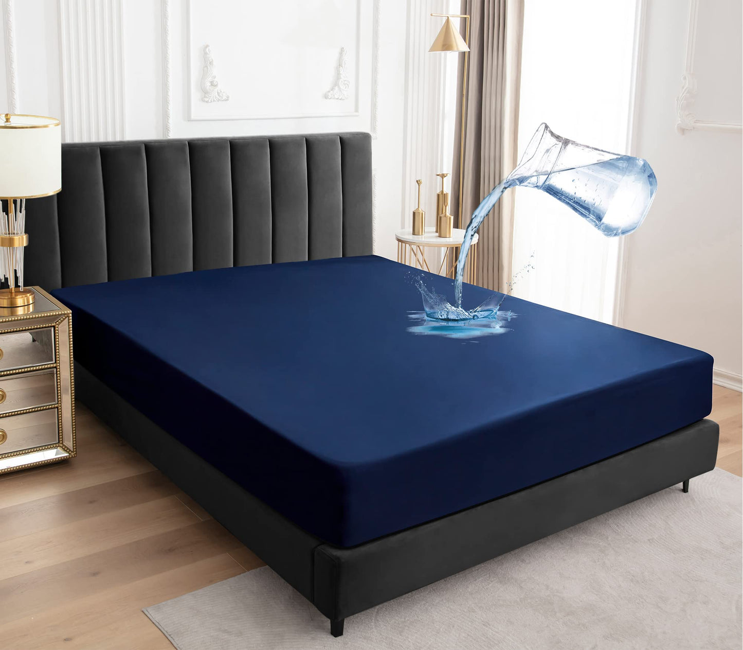 Sufdari Mattress Protector,Waterproof Mattress Cover Queen,18" Deep Pocket Mattress Protector,Fitted Sheet Style with Elastic Rubber Band,Washable and Easy Care-Navy Blue,Queen
